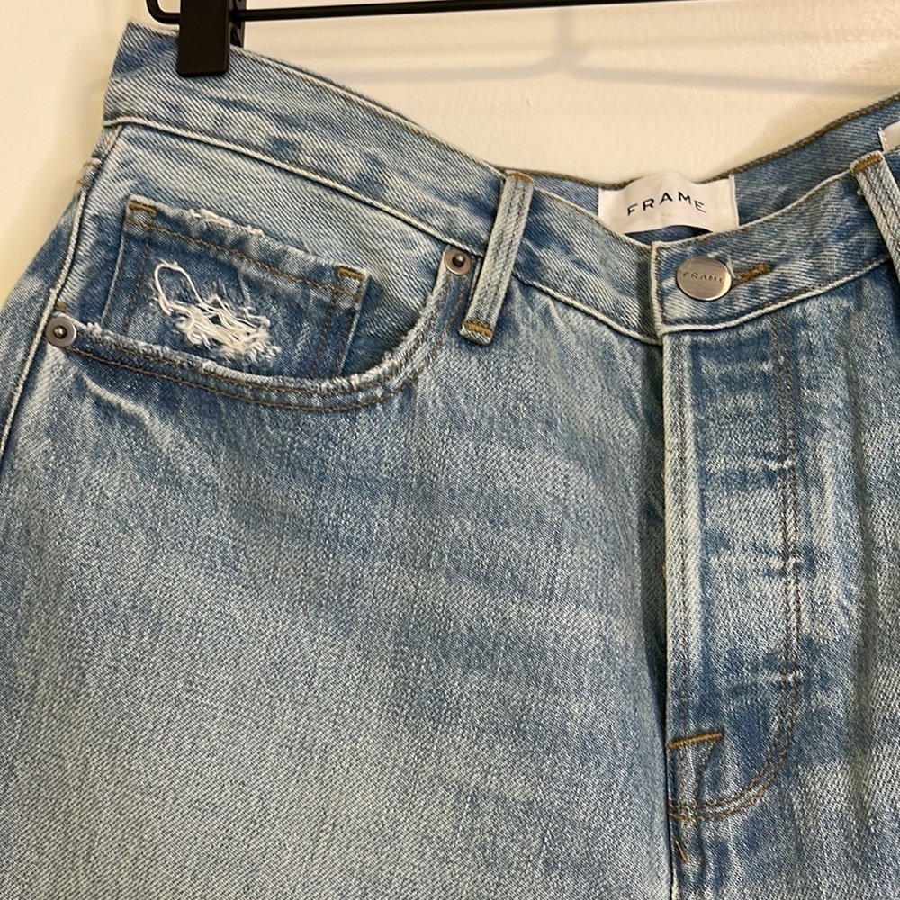 Frame Le Original High Rise Straight Fit Button Fly Distressed Jean - Picture 7 of 11